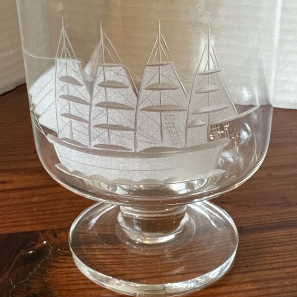 2 Toscany Romania Clipper Ship Etched Crystal Barrel Footed Whiskey Glasses - Picture 7 of 9